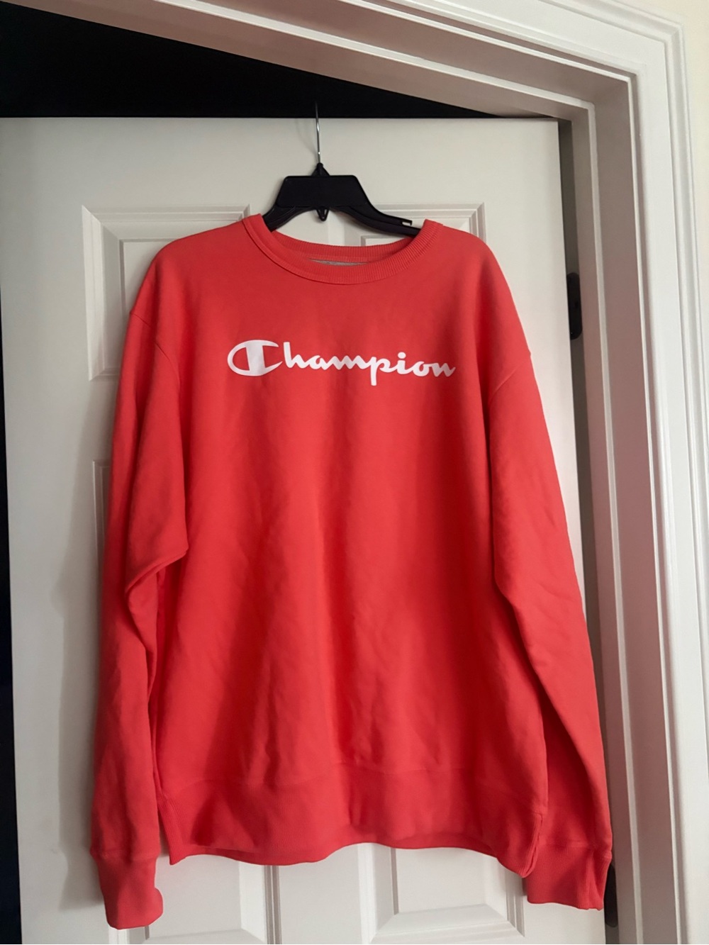 Champion Crewneck Sweatshirt in Coral Red with White Logo
